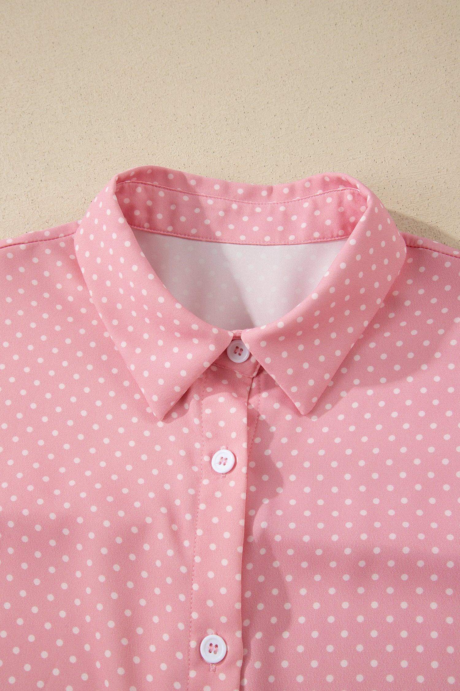 Khaki Dotted Print Cuffed Short Sleeve Shirt
