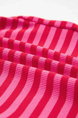 Rose Stripe Contrast Elastic Waist Casual Ribbed Shorts