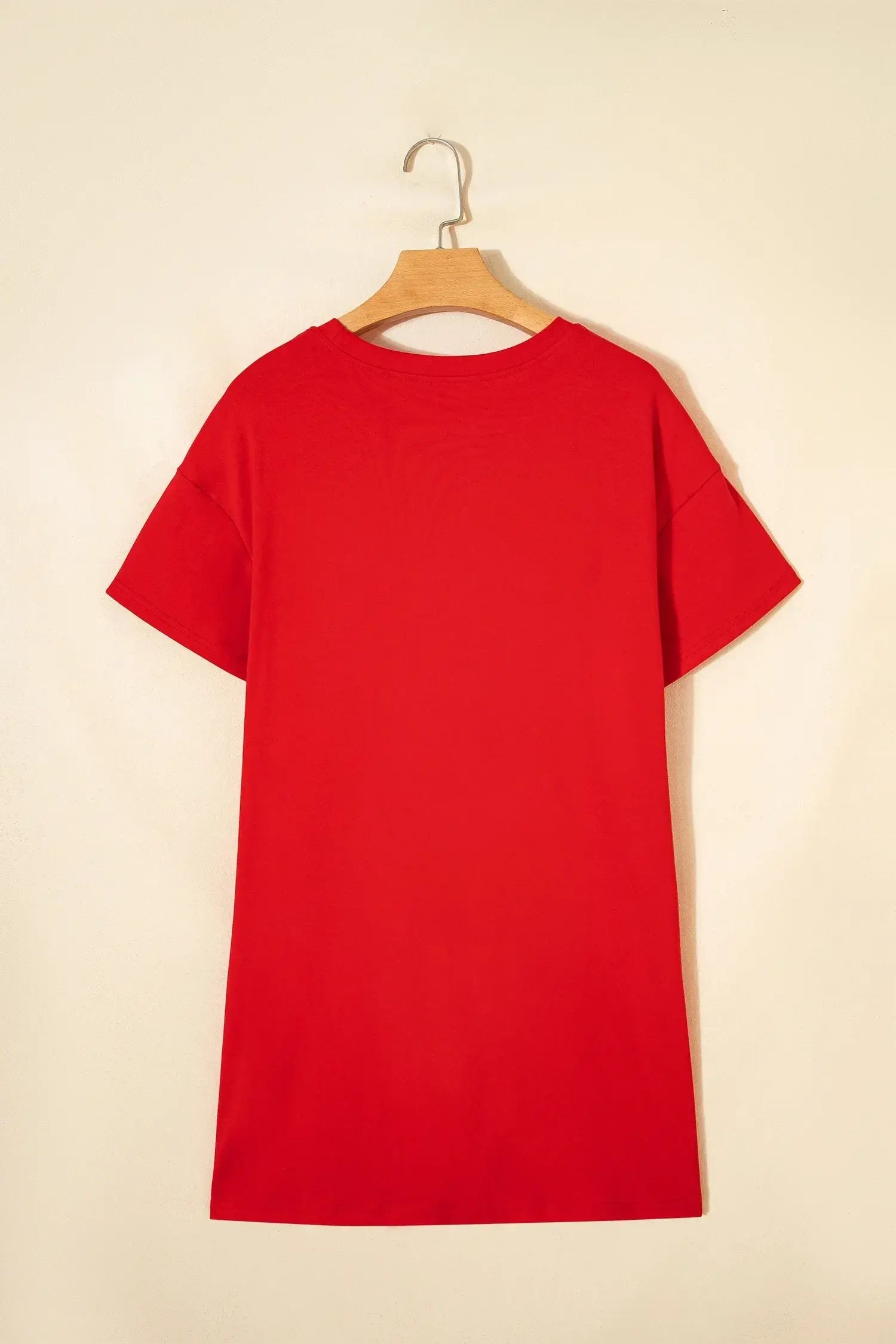 Fiery Red Sequin Trim Stars and Stripes Bow Patched T Shirt Mini Dress