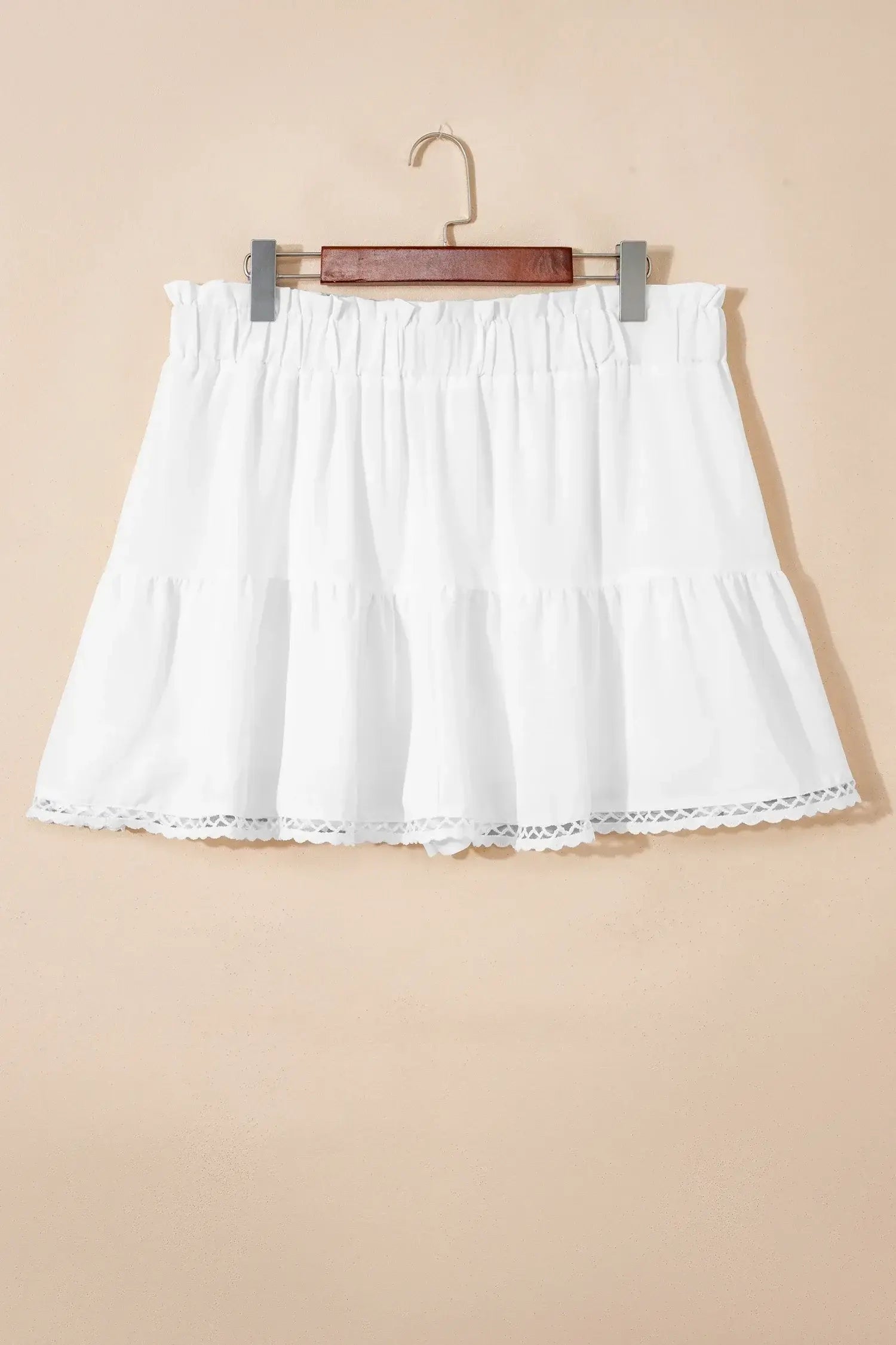 Navy Blue Plus Size Frilled Elastic Waist Lace Trim Boho Ruffled Shorts
