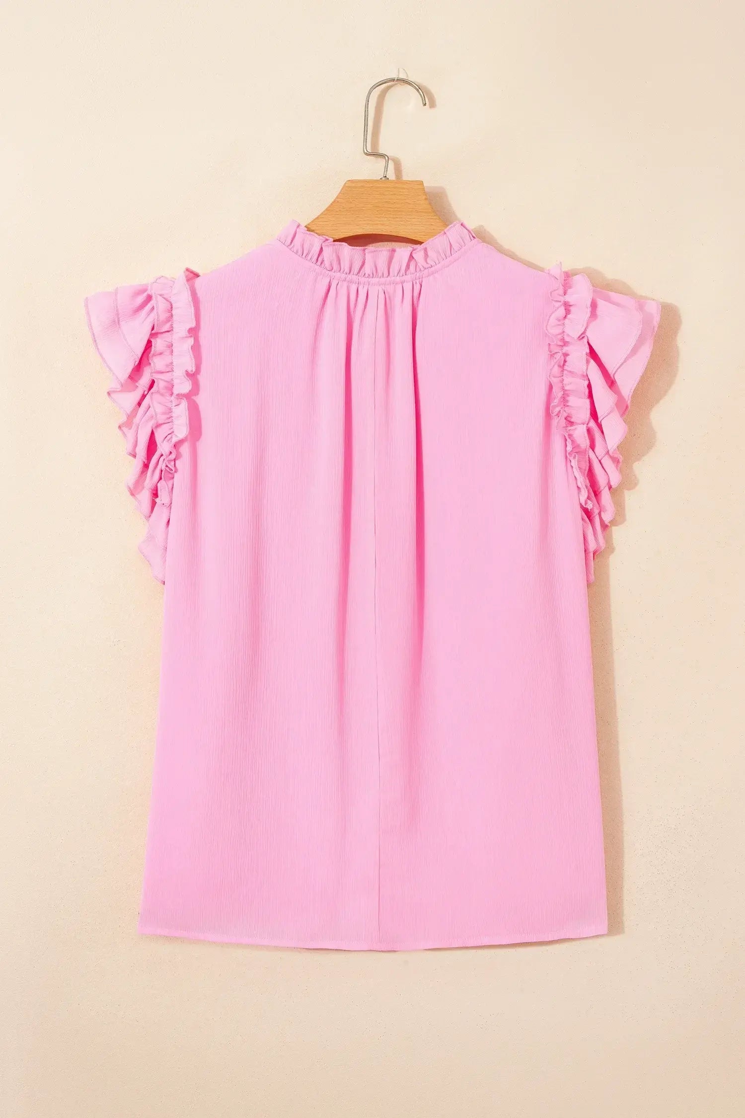 Bonbon Plus Size Textured Tassel Tie V Neck Ruffle Short Sleeve Blouse