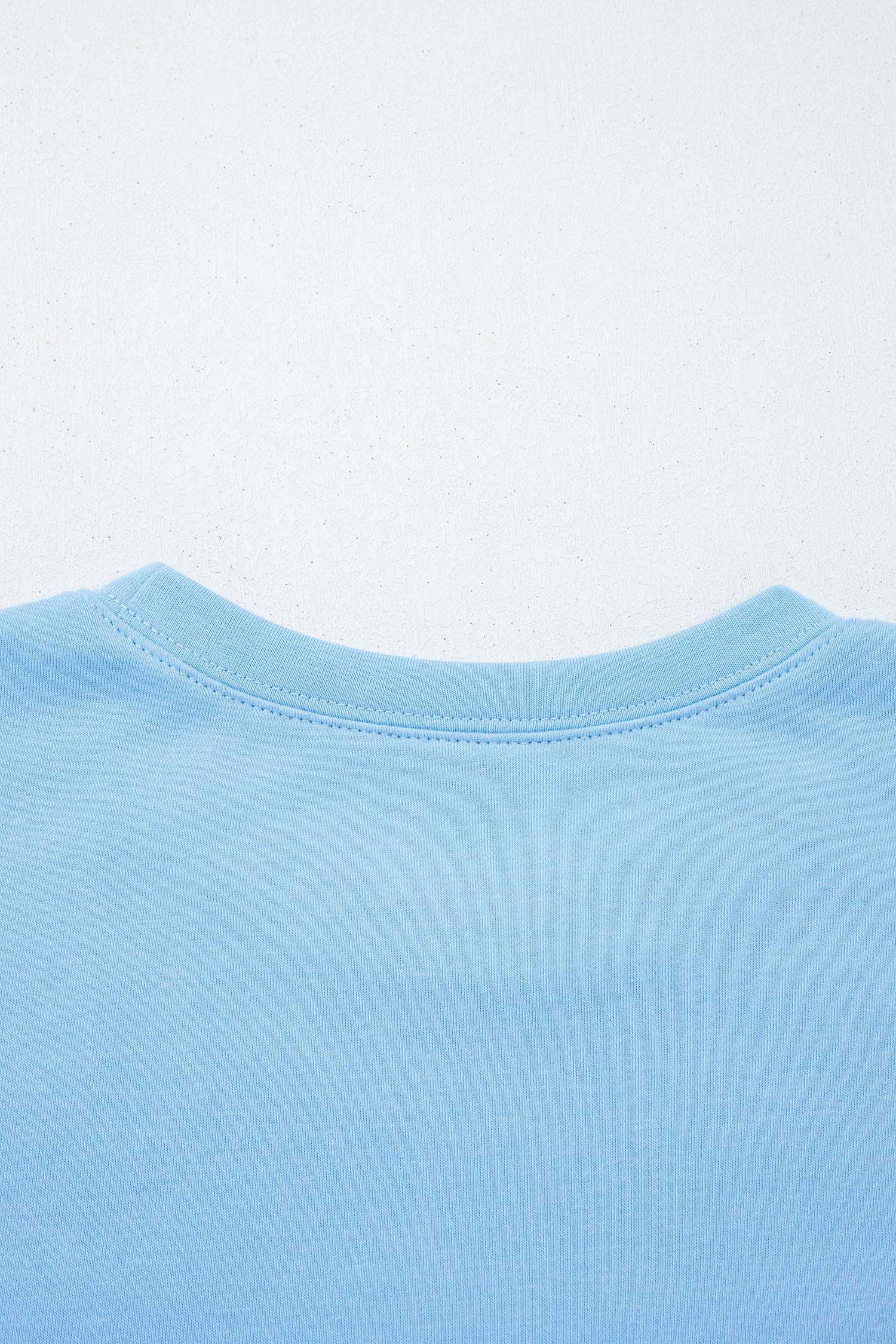 Mist Blue USA Flag Textured Patchwork Cap Sleeve Tee