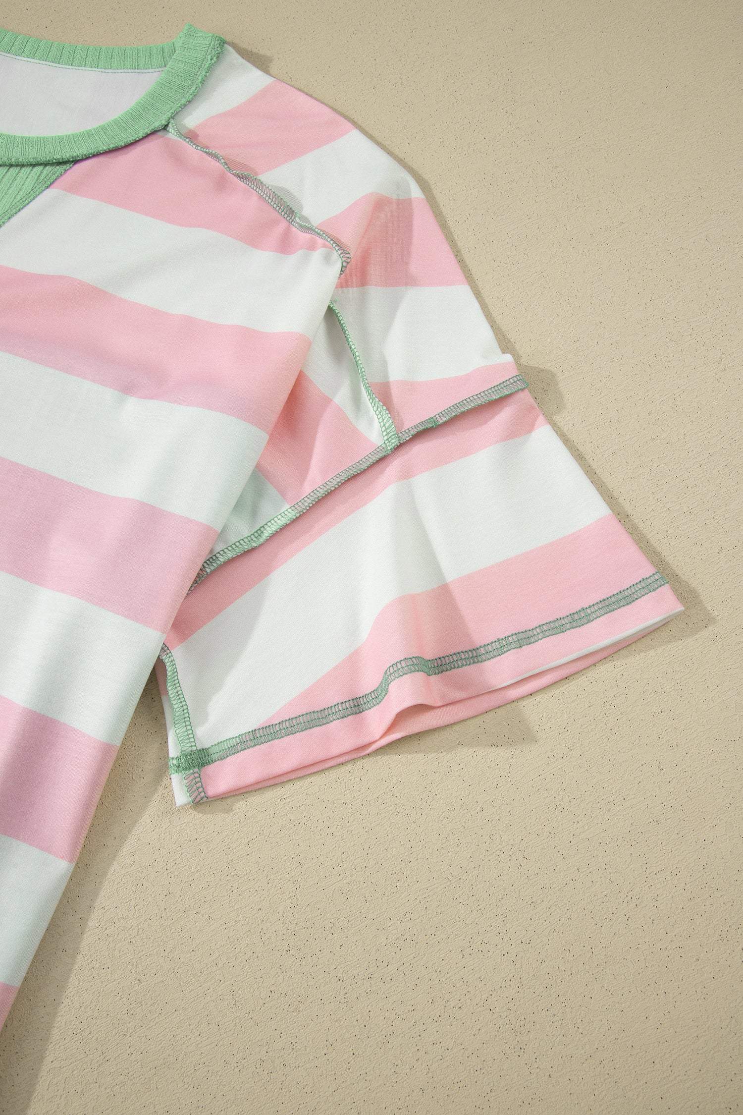 Green Stripe Exposed Seam Ribbed Patchwork Oversized Tee