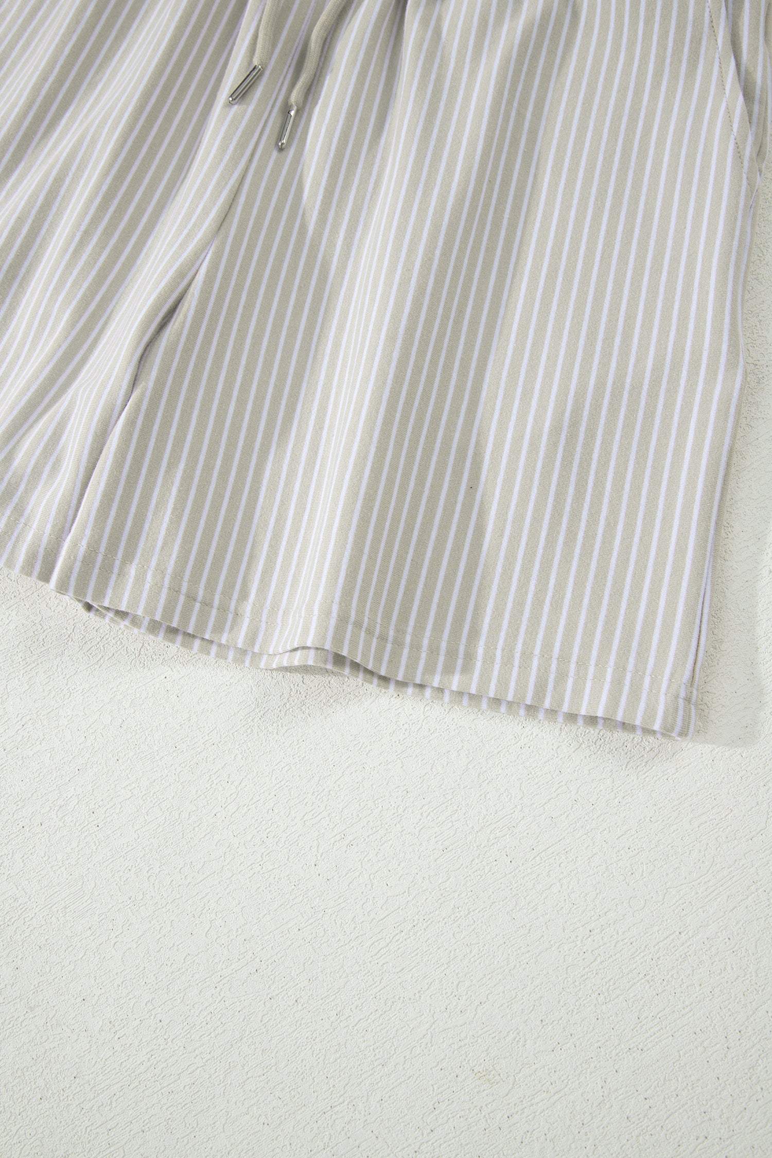 Khaki Stripe Dolman Sleeve Polo Shirt and Drawstring Shorts Set