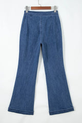 Ashleigh Blue Golden Button Detail Rolled Edge Flare Leg Jeans