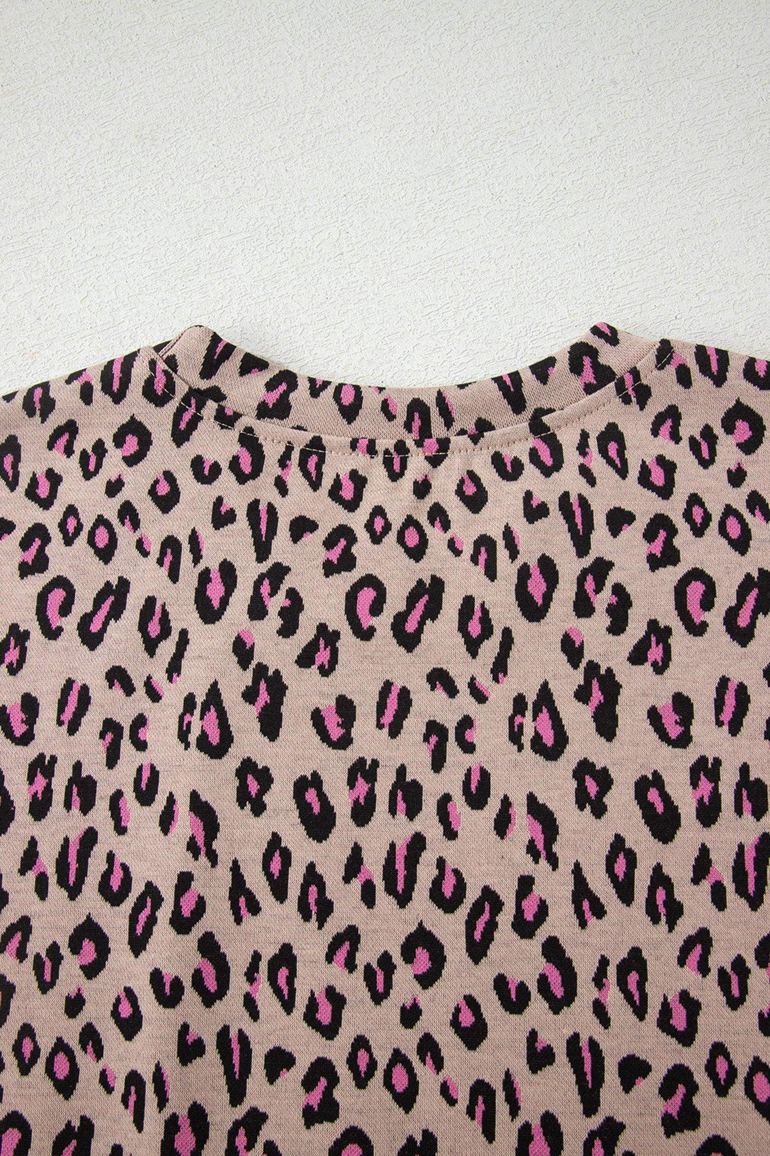 Beige Leopard Print Casual Tee and Pants 2pcs Outfit