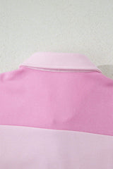 Pink Raw Seam Color Block Patchwork Button Polo Collar Mini Dress
