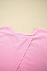 Pink Eyelash Floral Lace Patchwork Half Sleeve Oversize Tee