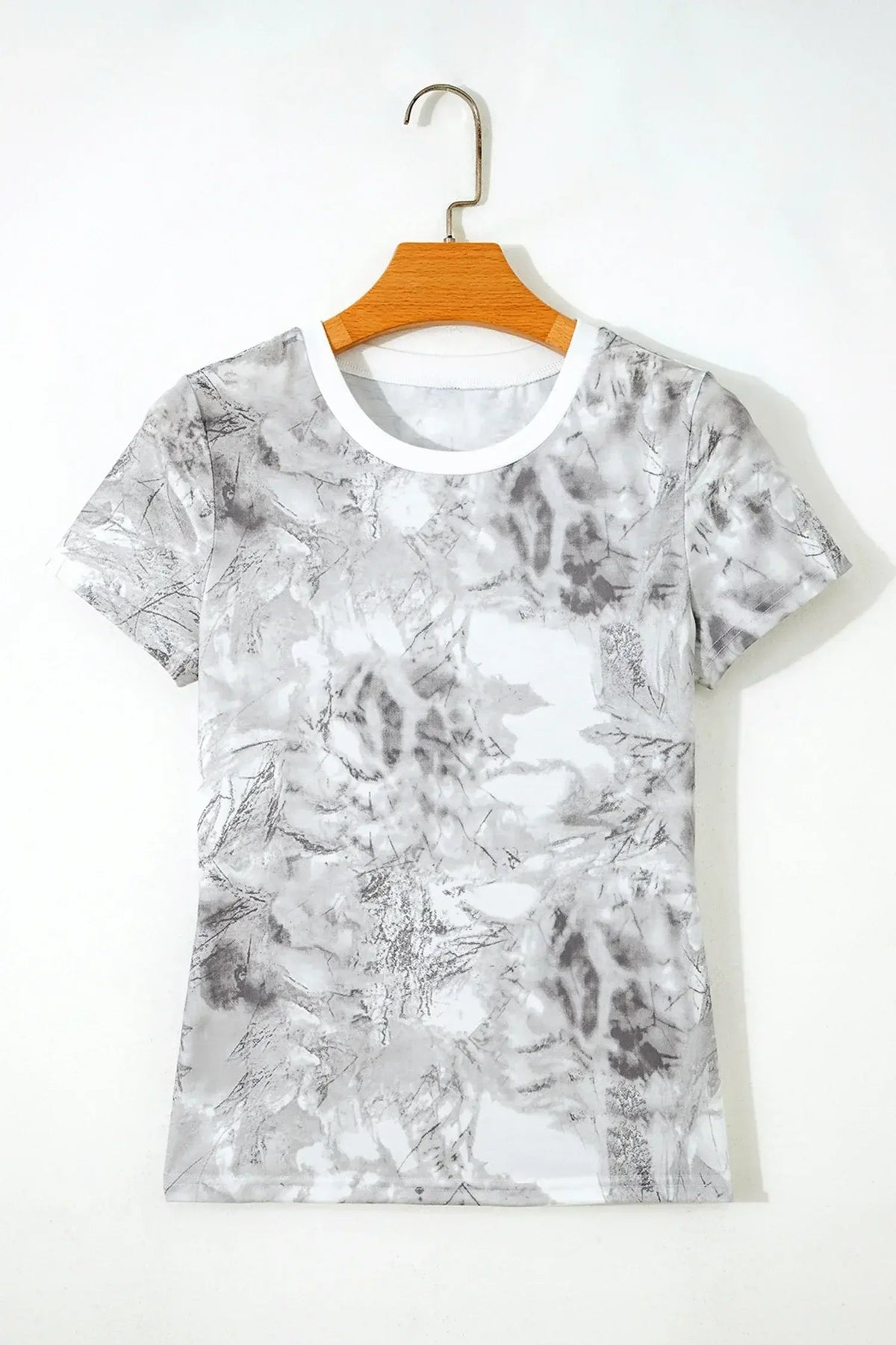 Gray Abstract Woodland Print Slim Fitted T Shirt