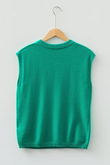 Bright Green Horse Bit Embroidered Loose Short Sleeve Sweater