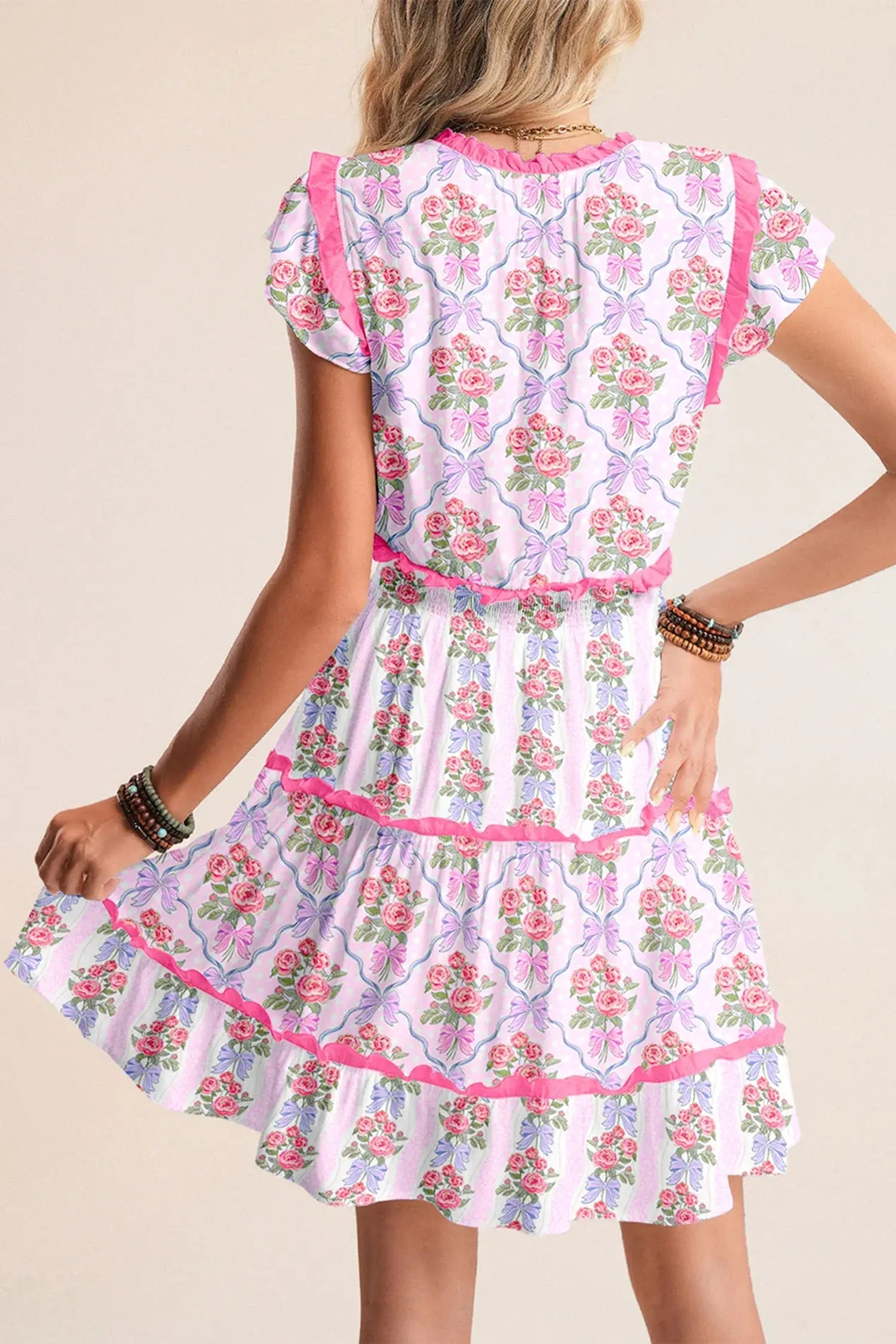 Purple Tiered Ruffles Sleeveless Summer Floral Dress