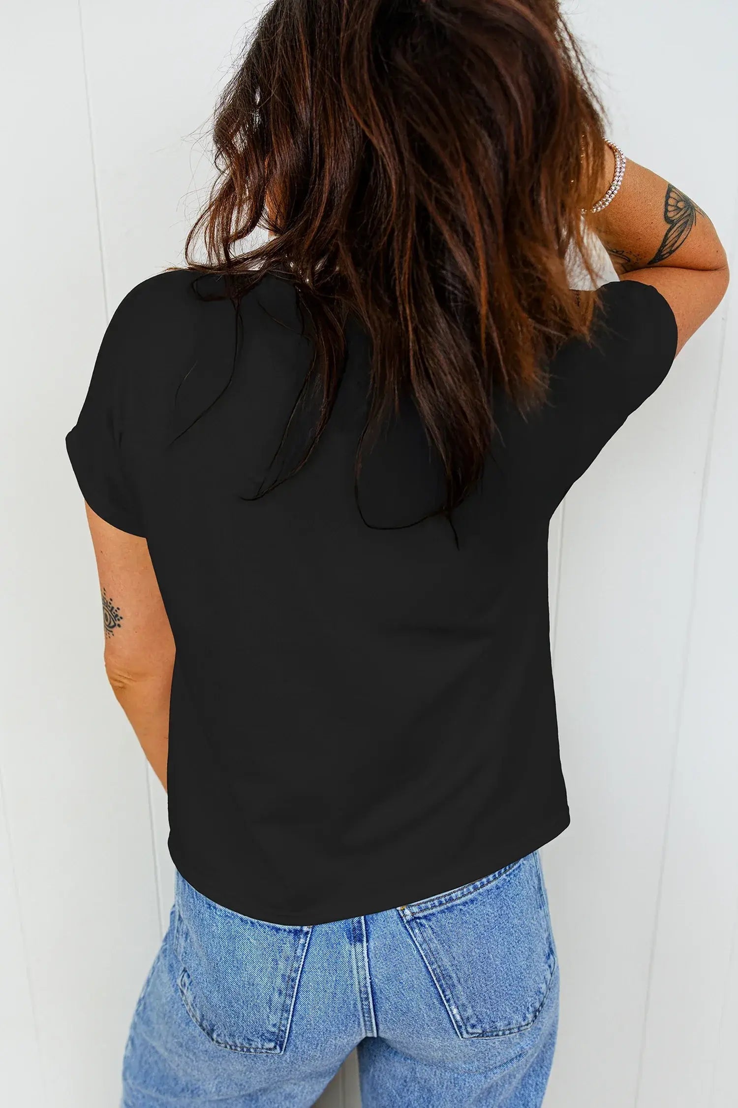 Black Leopard Bow Embroidered Cotton Round Neck T Shirt