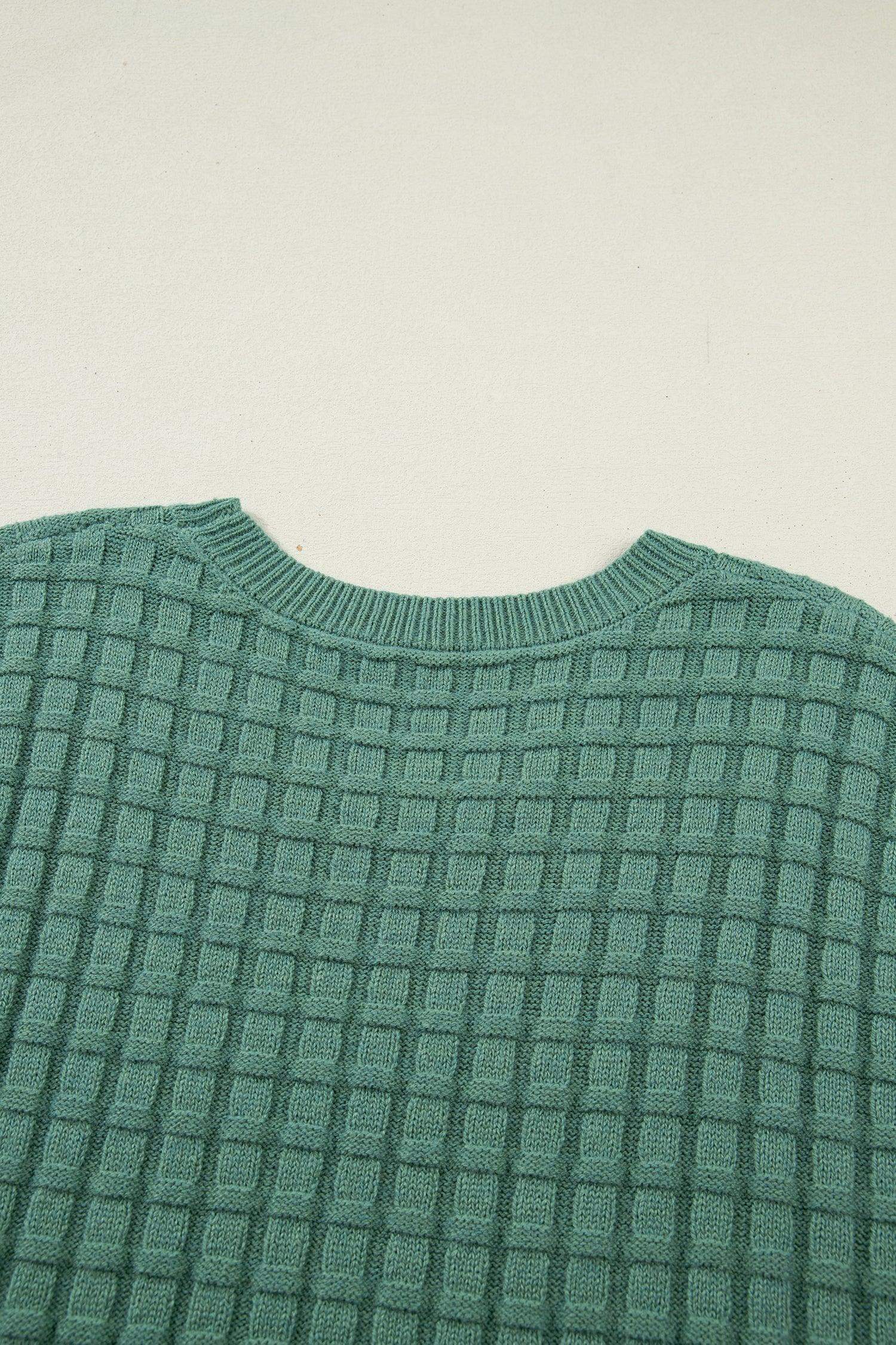 Mist Green Plus Size Solid Color Textured Knit Short Sleeve Sweater