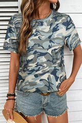 Pink Camouflage Print Crew Neck T Shirt