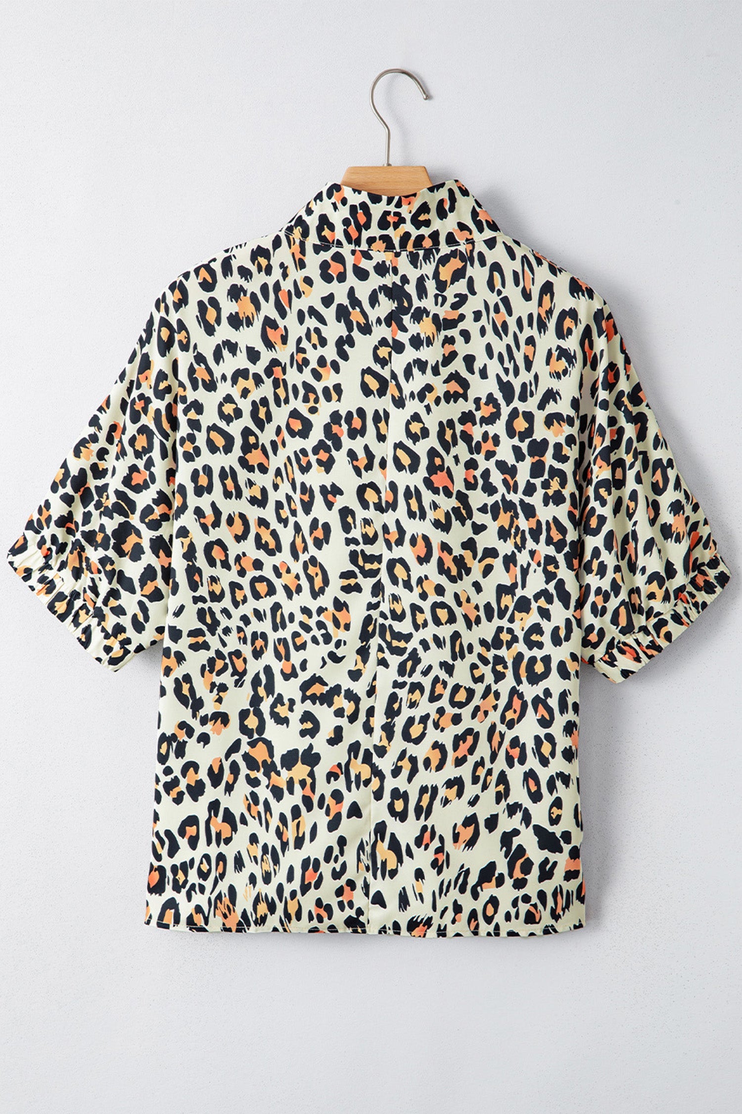 Sky Blue Leopard Color Block Contrast Striped V Neck Half Sleeve Loose Fit Blouse