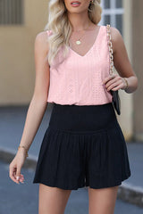 Light Pink Eyelet Knit Patterned Loose V Neck Tank Top