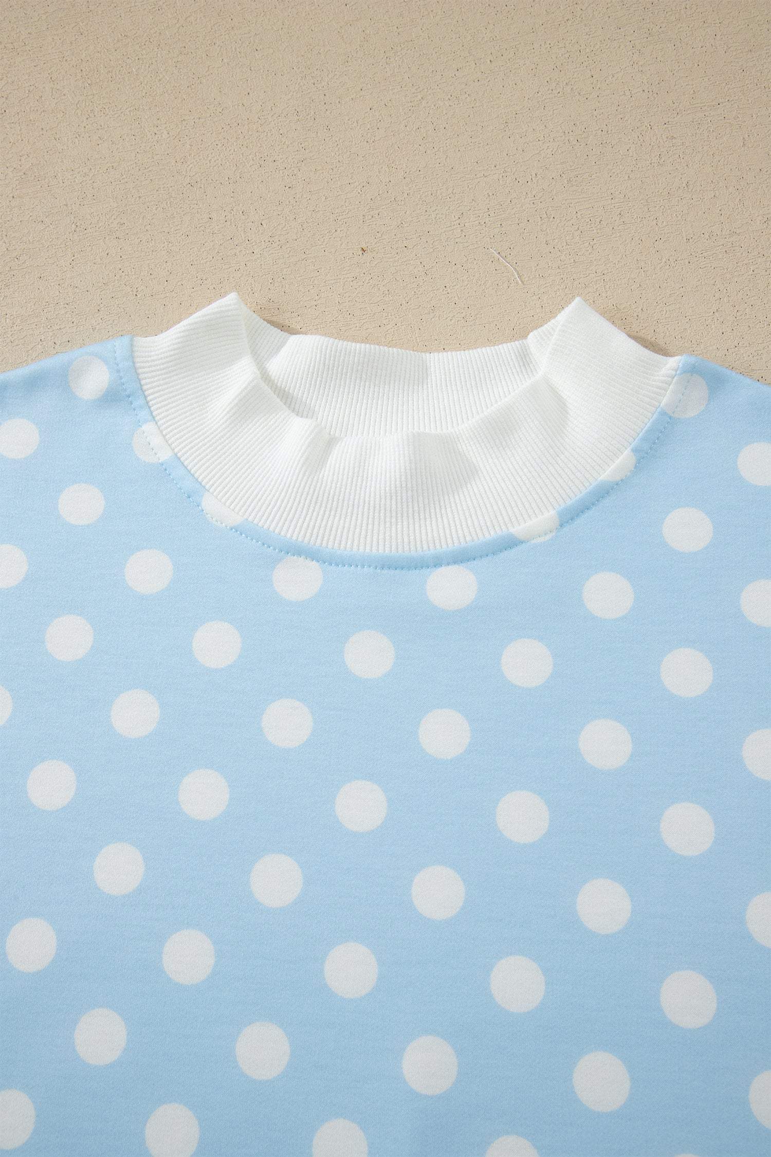 Green Polka Dot Print Color Block Trim Mock Neck Short Set