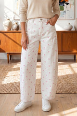 Blue Tailored Seam Polka Dot Print Ankle Length Casual Jeans