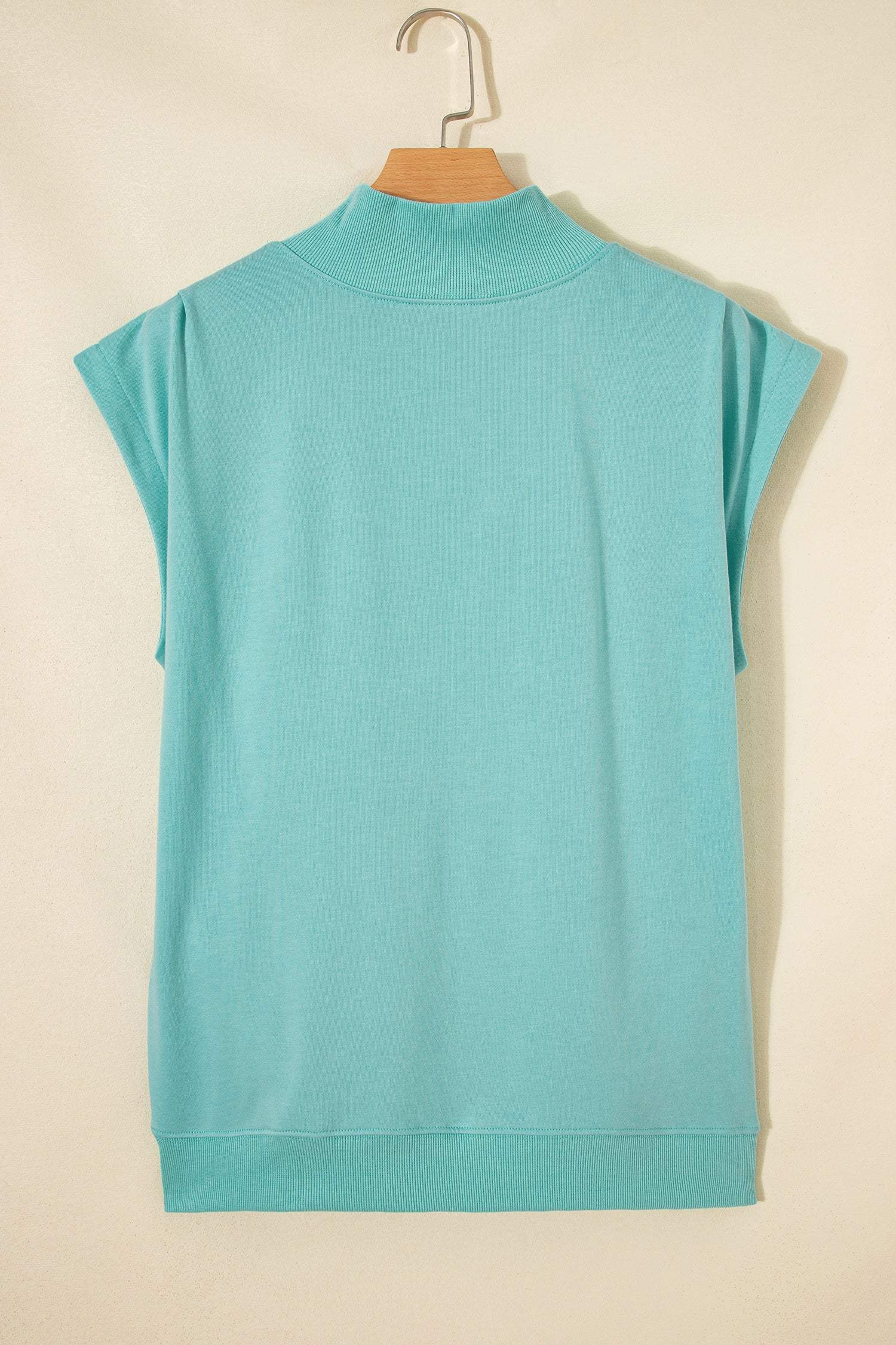 Mint Green Solid Color High Neck Cap Sleeve Loose Top