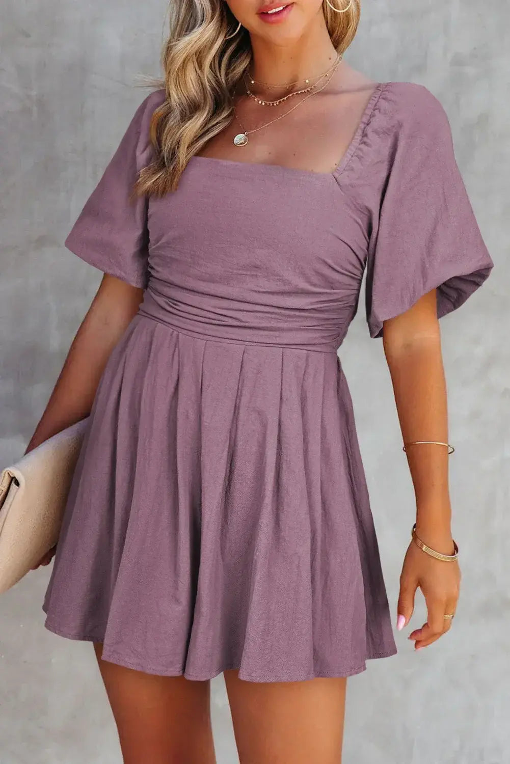 Valerian Square Neck Ruched Puff Sleeve Romper