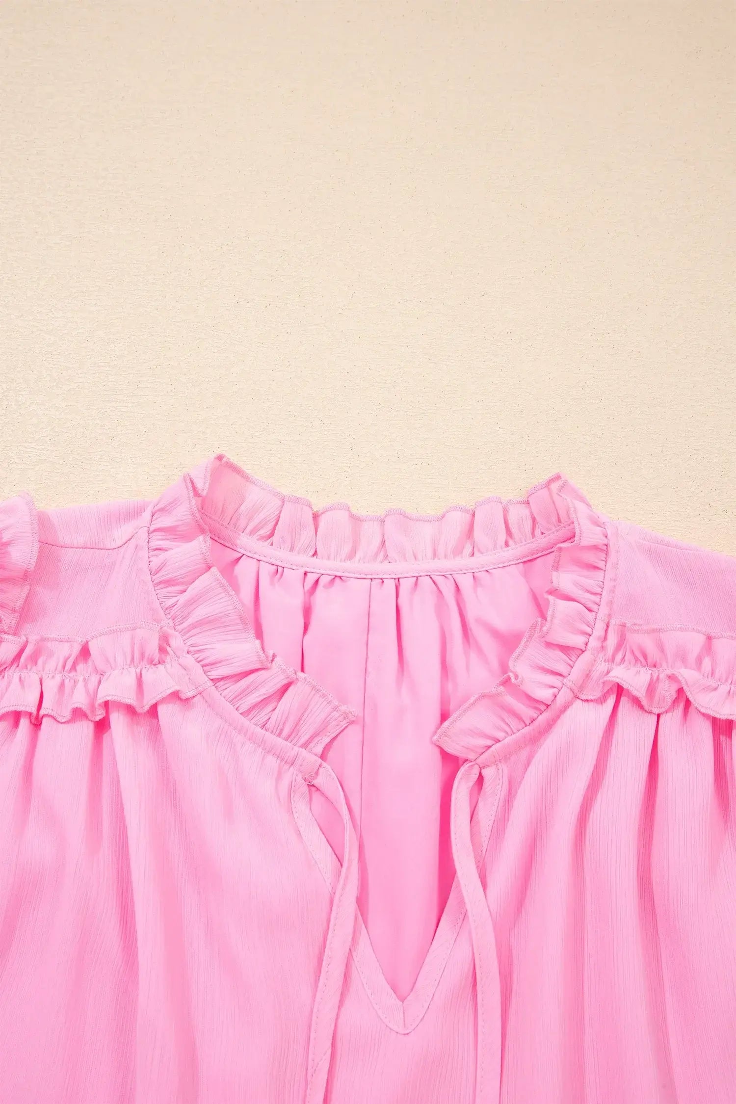 Bonbon Plus Size Textured Tassel Tie V Neck Ruffle Short Sleeve Blouse