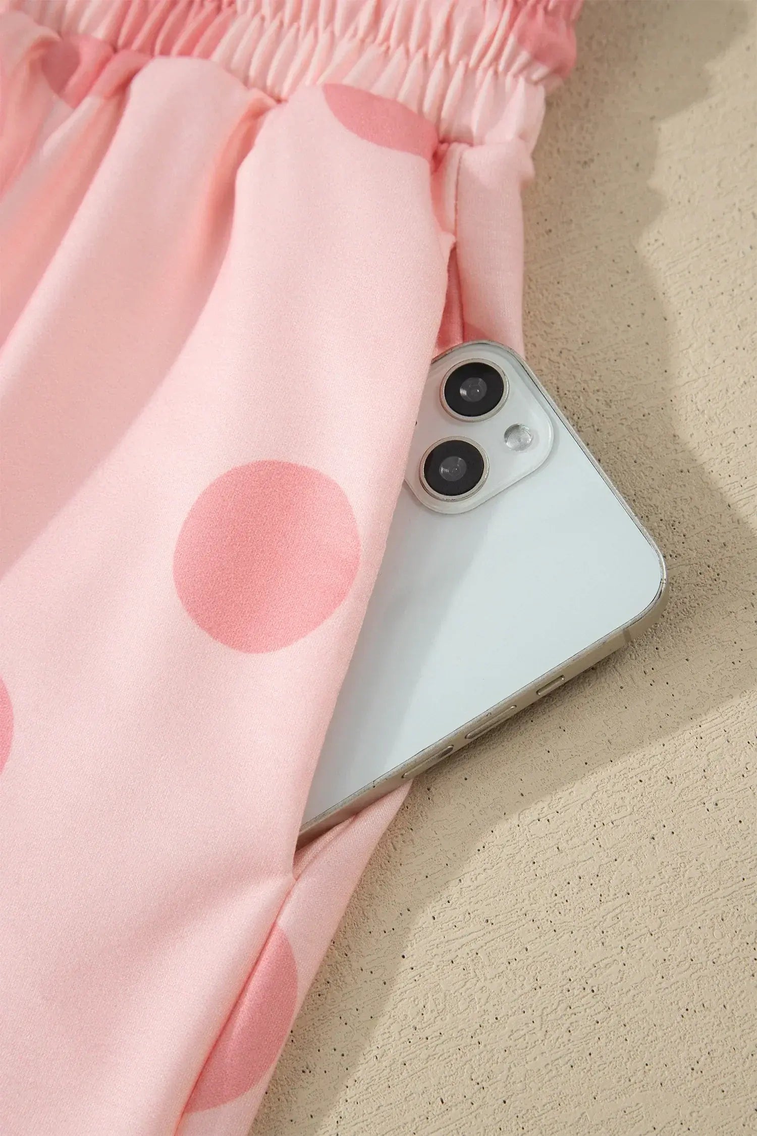 Pink Polka Dot Print Loose Tee Drawstring Elastic Waist Short Set