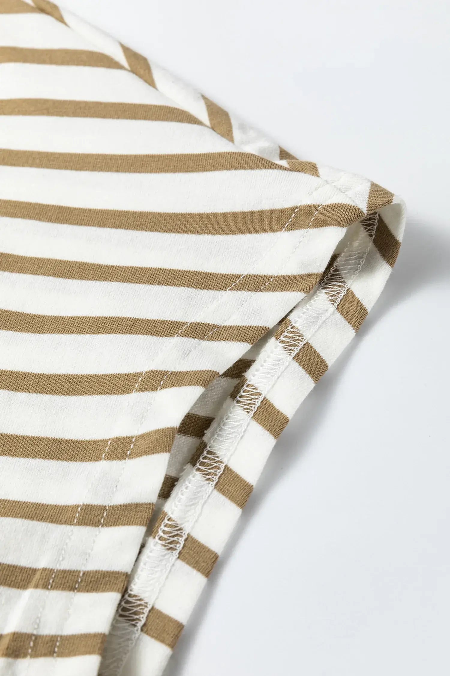 Khaki Stripe Leopard Patchwork Round Neck Loose T Shirt