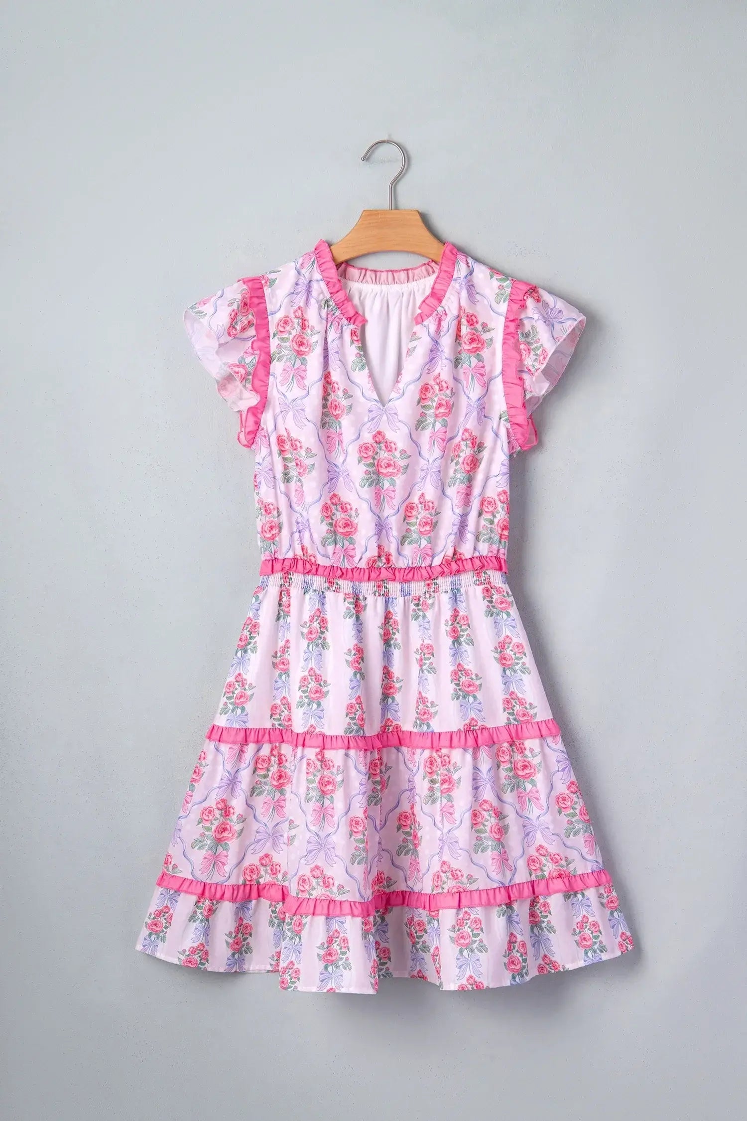 Purple Tiered Ruffles Sleeveless Summer Floral Dress