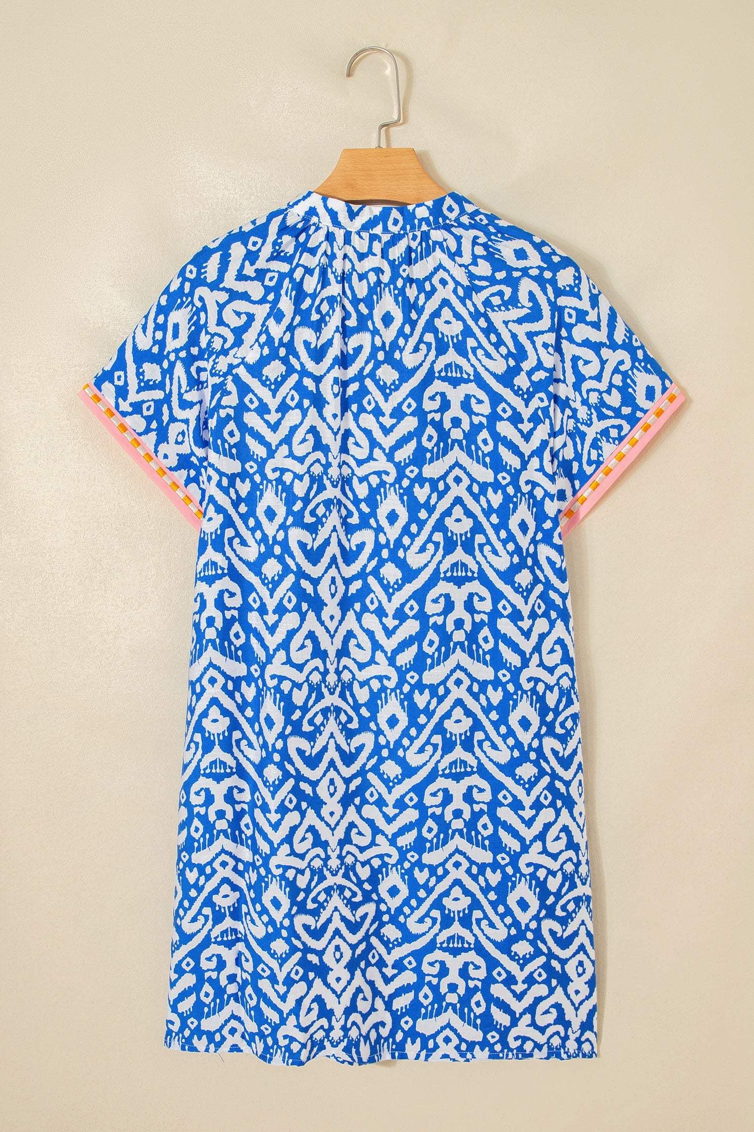 Blue Western Fashion Print Striped Color Block Patchwork Shift Mini Dress