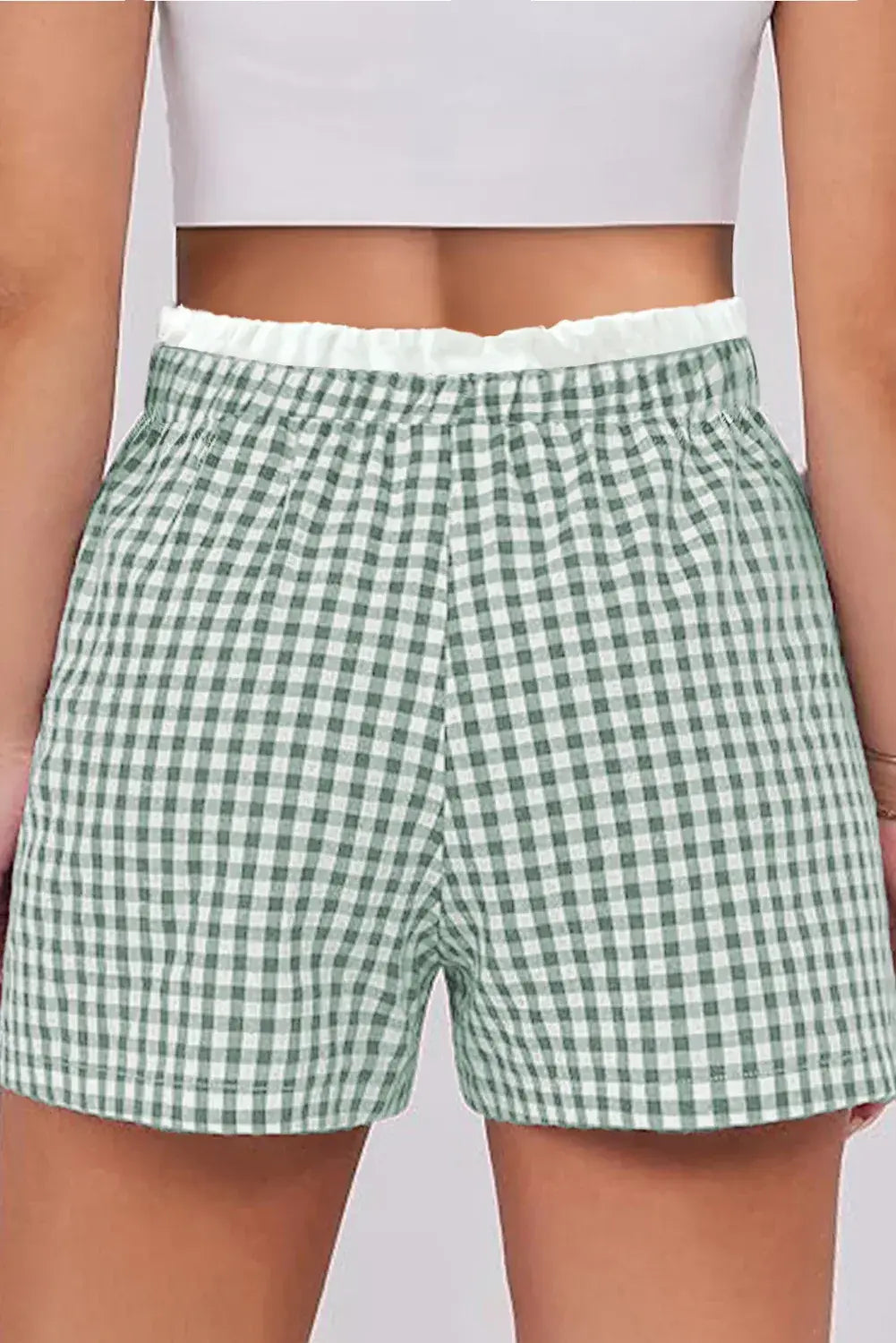 Red Contrast Trim Plaid Print Plus Size Shorts