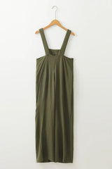 Jungle Green Solid Color Buttoned Straight Leg Overall