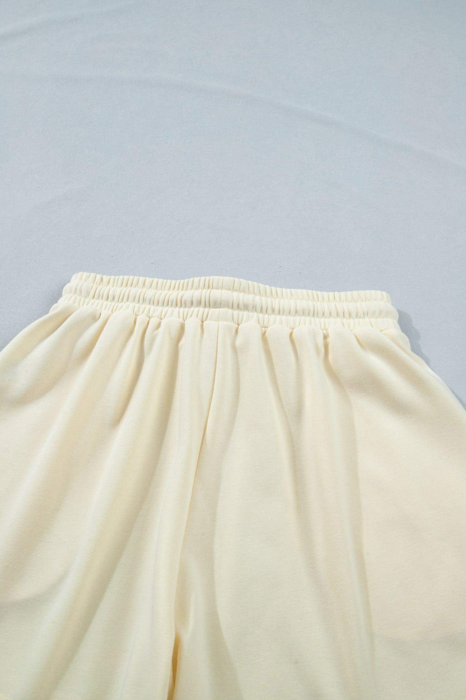 White Contrast Leopard Bow Patched V Neck Loose Tee Drawstring Shorts 2pcs Outfit