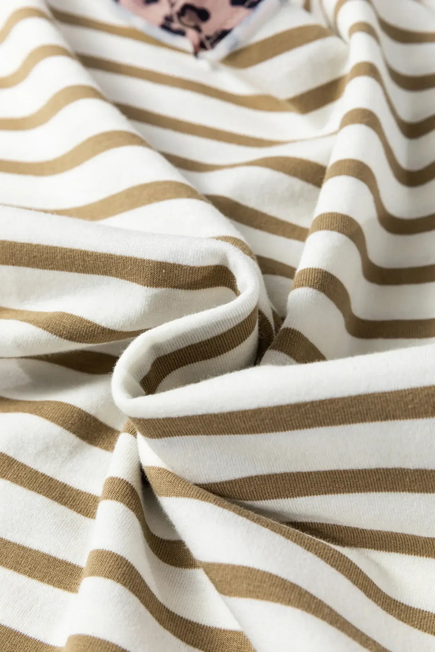 Khaki Stripe Leopard Patchwork Round Neck Loose T Shirt