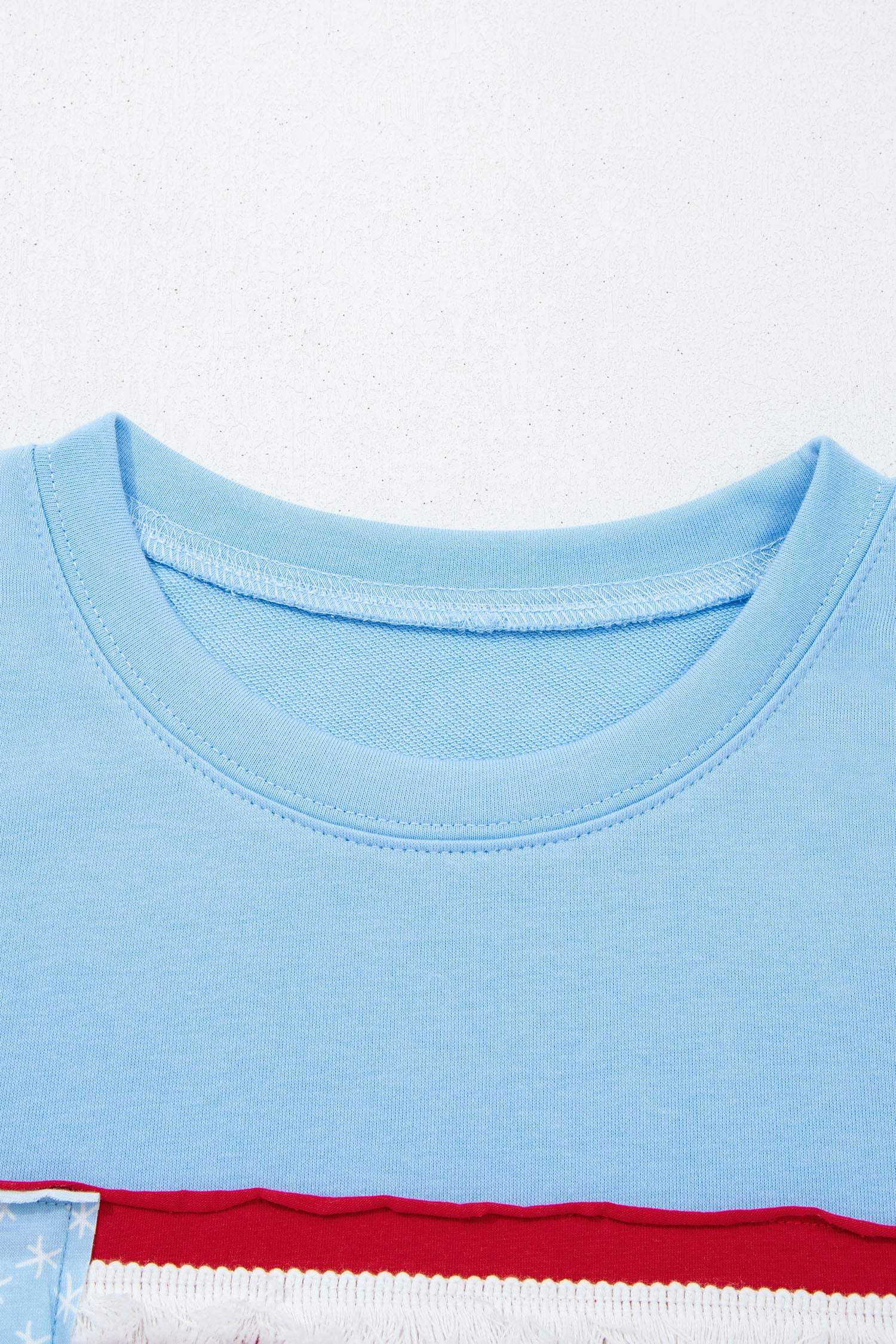 Mist Blue USA Flag Textured Patchwork Cap Sleeve Tee