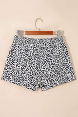 Khaki Leopard Print Tassel Drawstring Casual Denim Skort