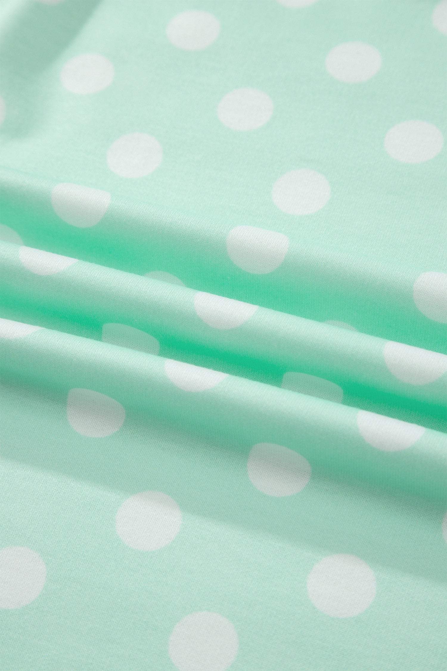 Green Polka Dot Print Color Block Trim Mock Neck Short Set
