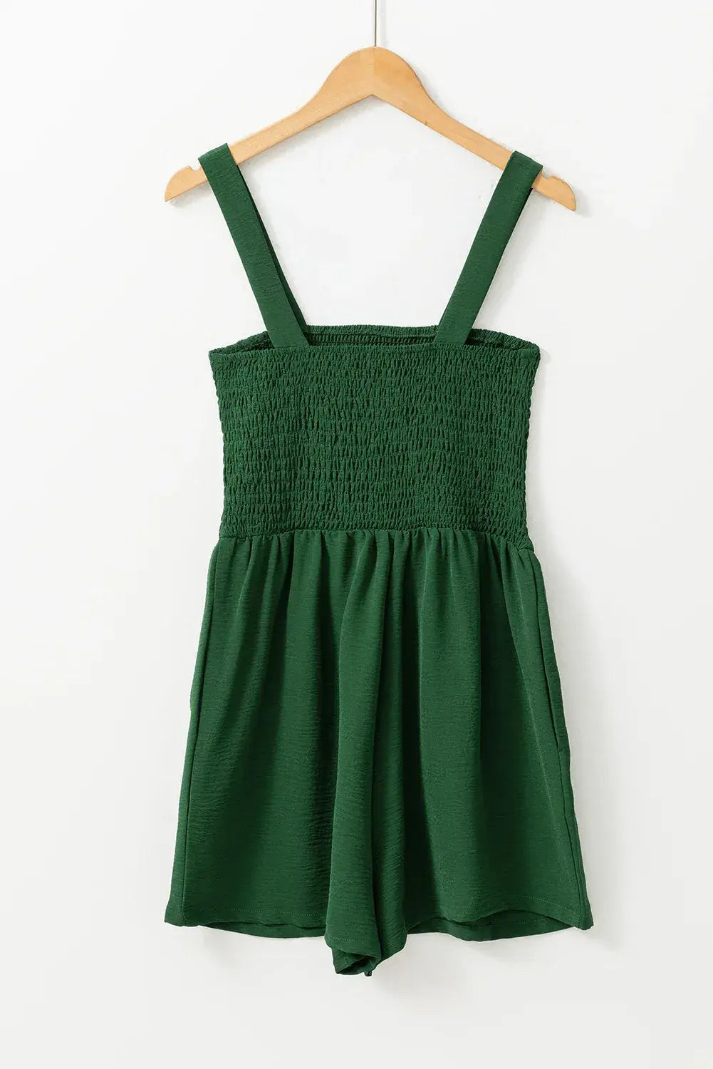Green Casual Pocketed Smocked Sleeveless Romper