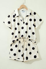 Green Polka Dot Print V Neck Tee Short Set
