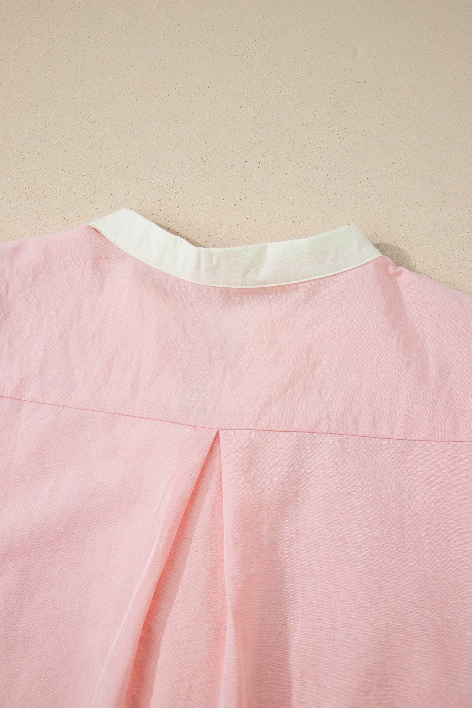 Light Pink Scallop Color Block Trim Puff Sleeve Mini Dress