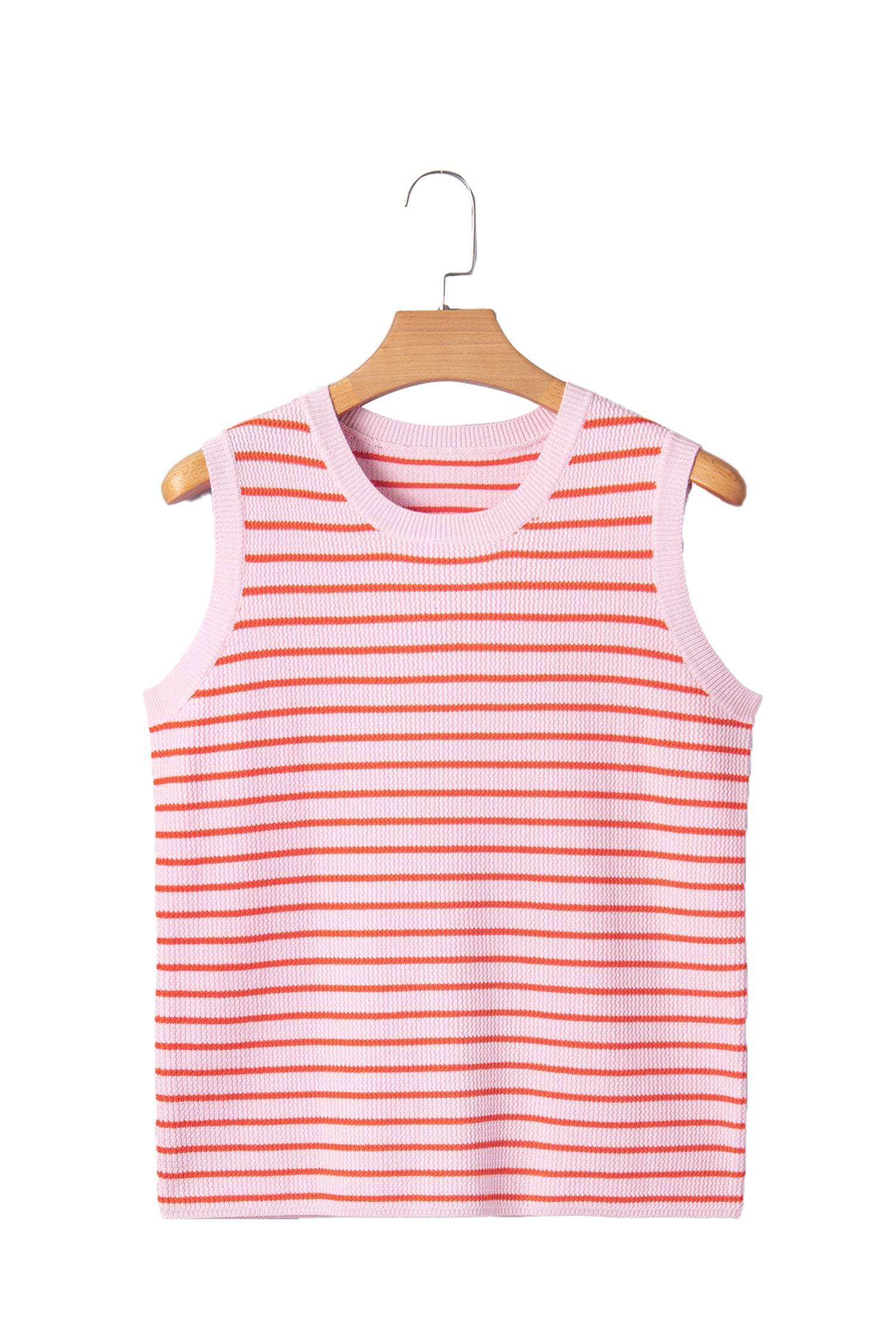 Pink Stripe Textured Knit Sleeveless Casual Sweater Top