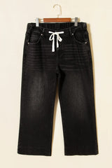 Black Acid Wash Contrast Lace-up Plus Size Jeans