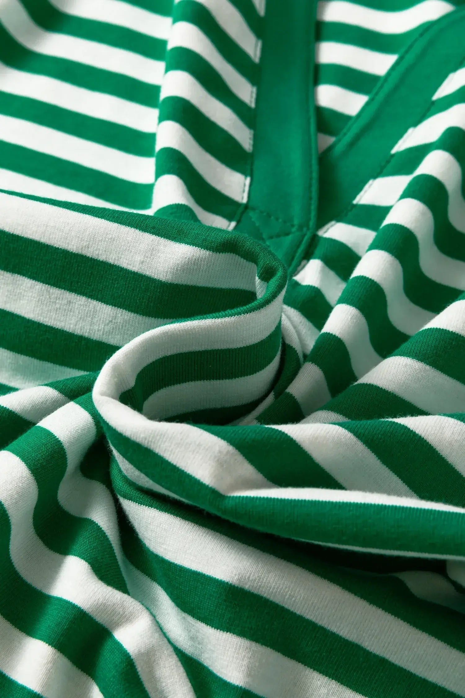 Green Stripe Collared V Neck Short Puff Sleeve Top