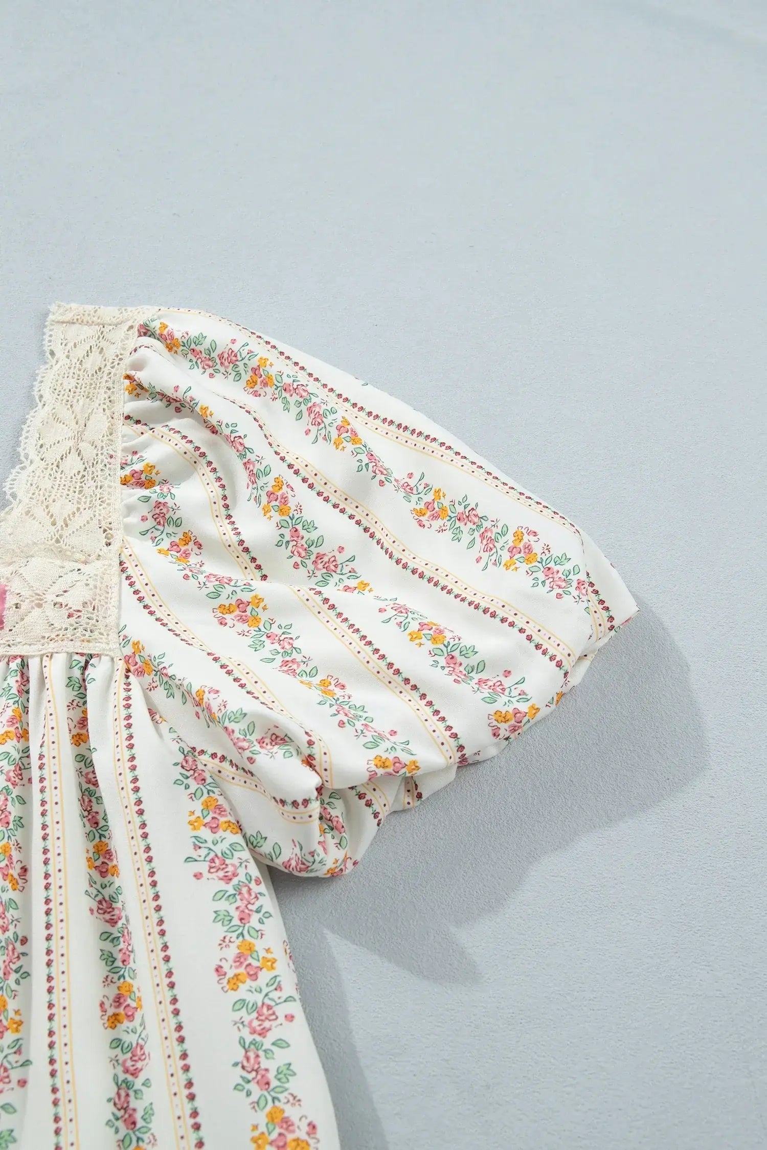 Multicolour Floral Print Contrast Ribbon Bow Lace Trim Square Neck Mini Dress