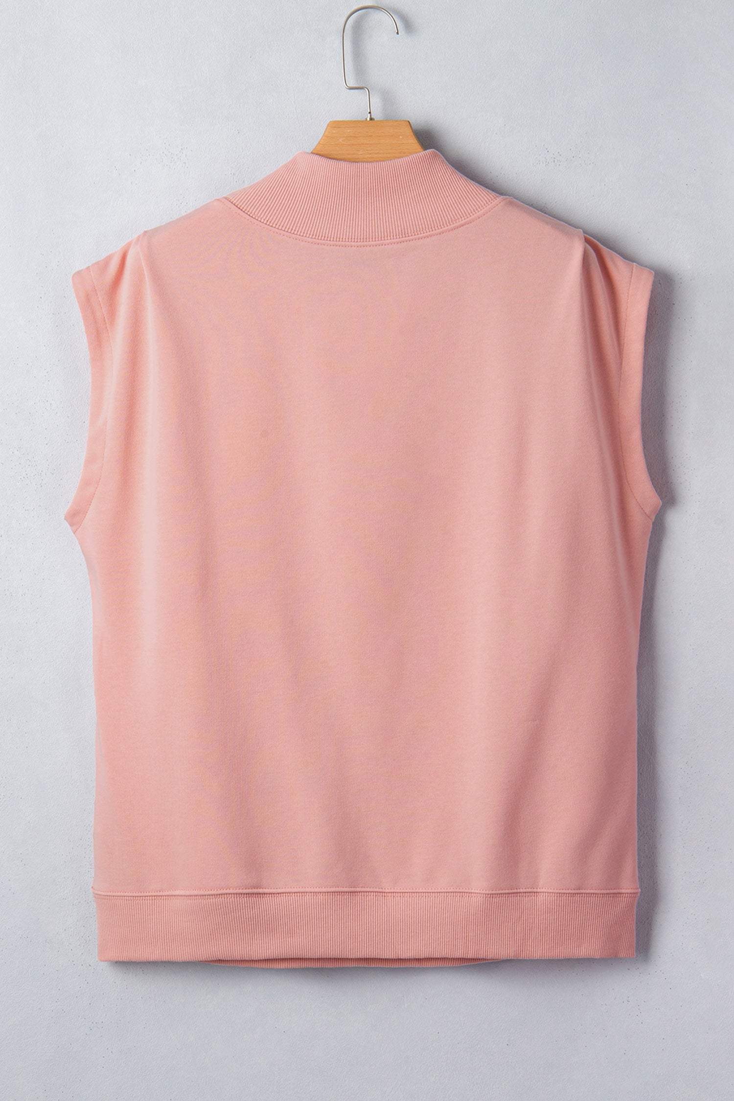 Sky Blue Solid Color High Neck Cap Sleeve Loose Top