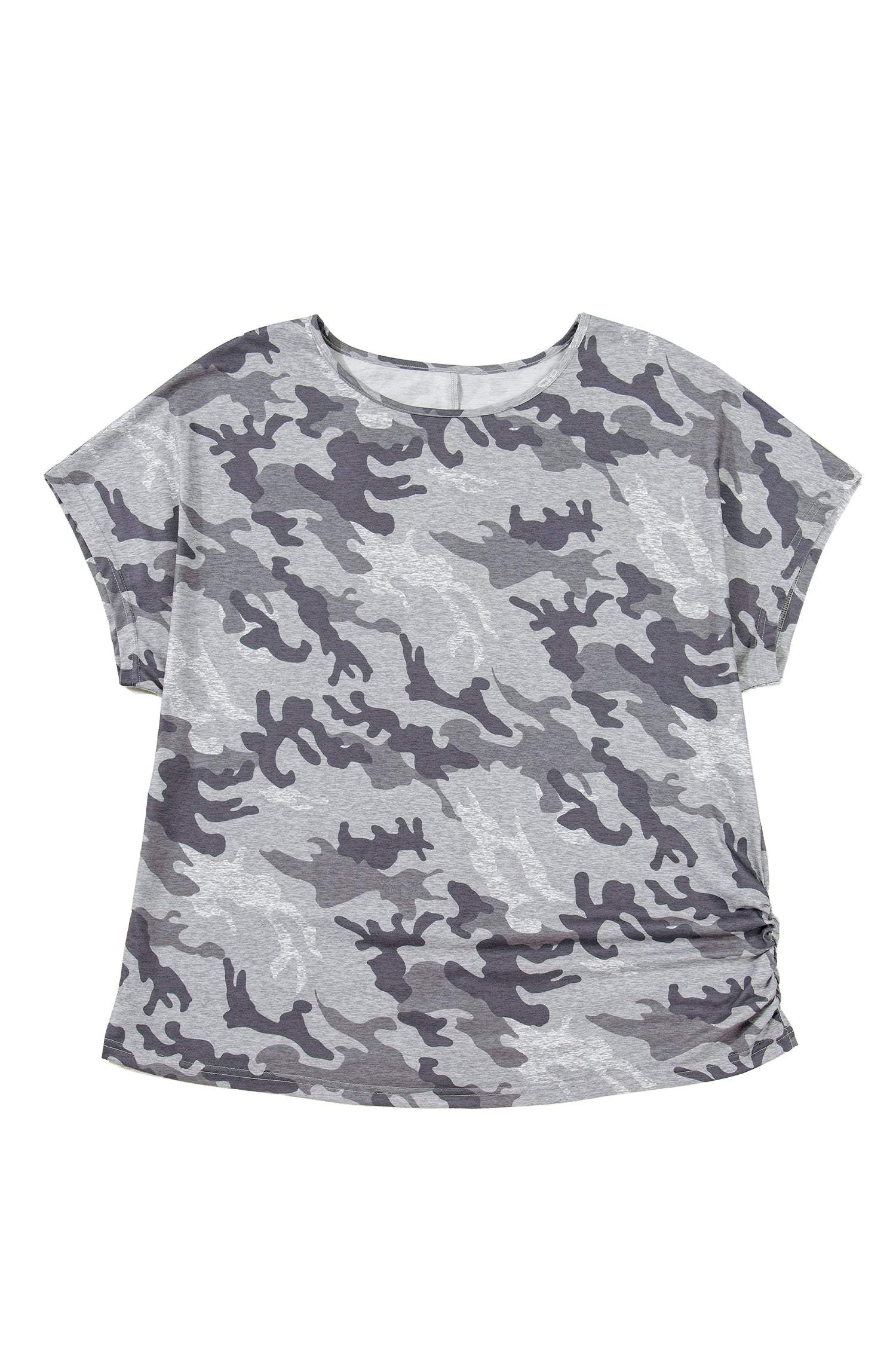 Gray Plus Size Camo Print Casual T Shirt