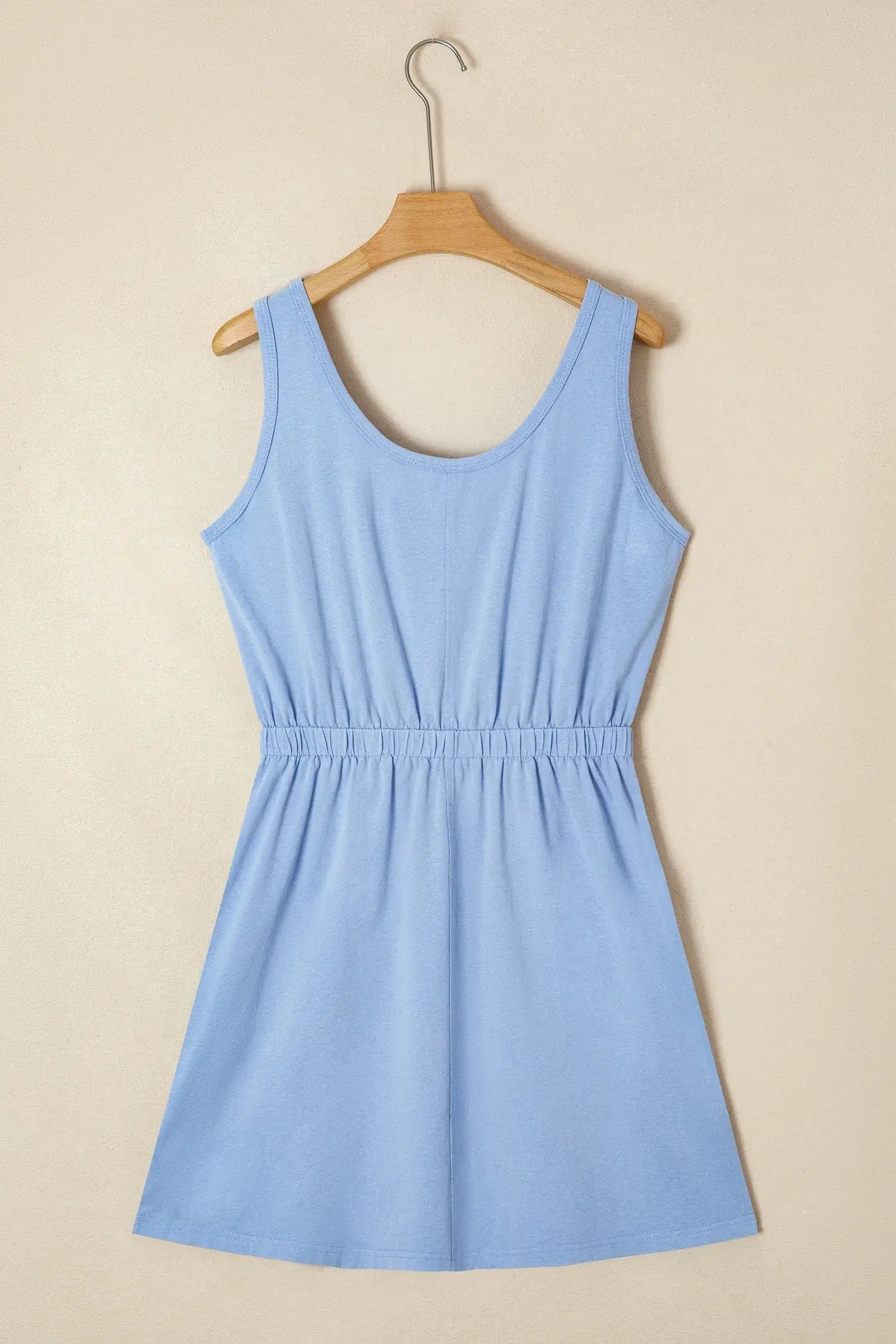 Sky Blue Mineral Wash Elastic Waist Tank Dress with Side Pockets
