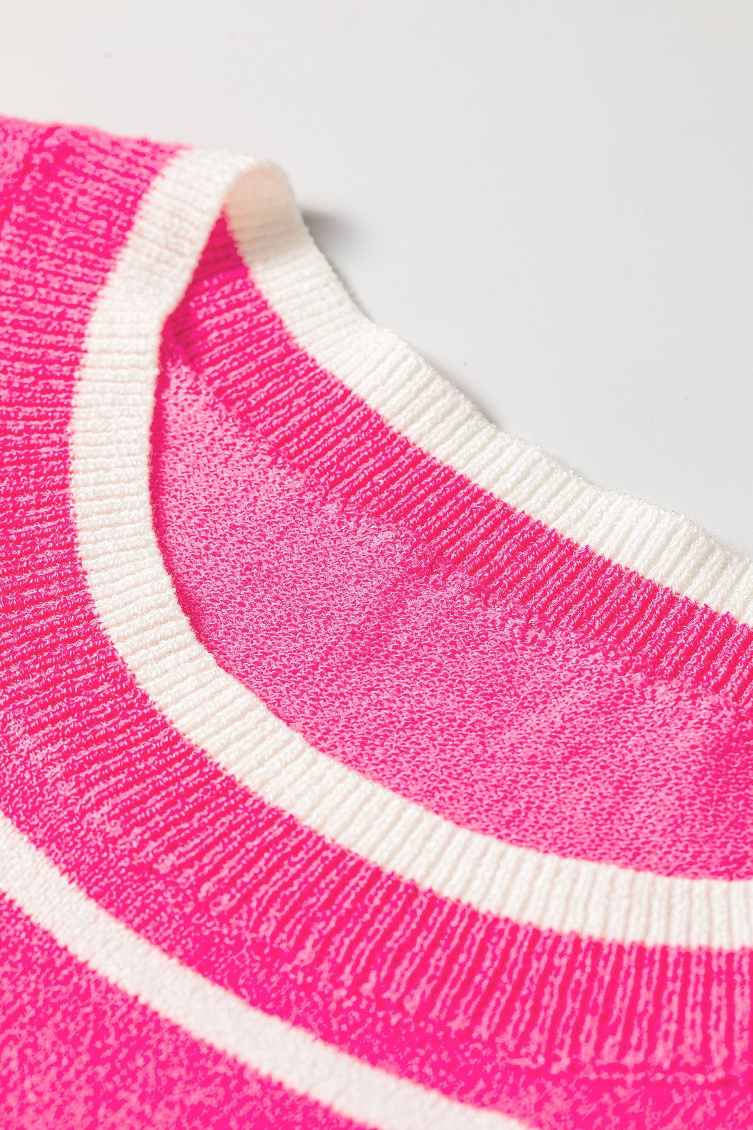Rose Stripe Double Ruffle Short Sleeve Lightweight Knit Sweater