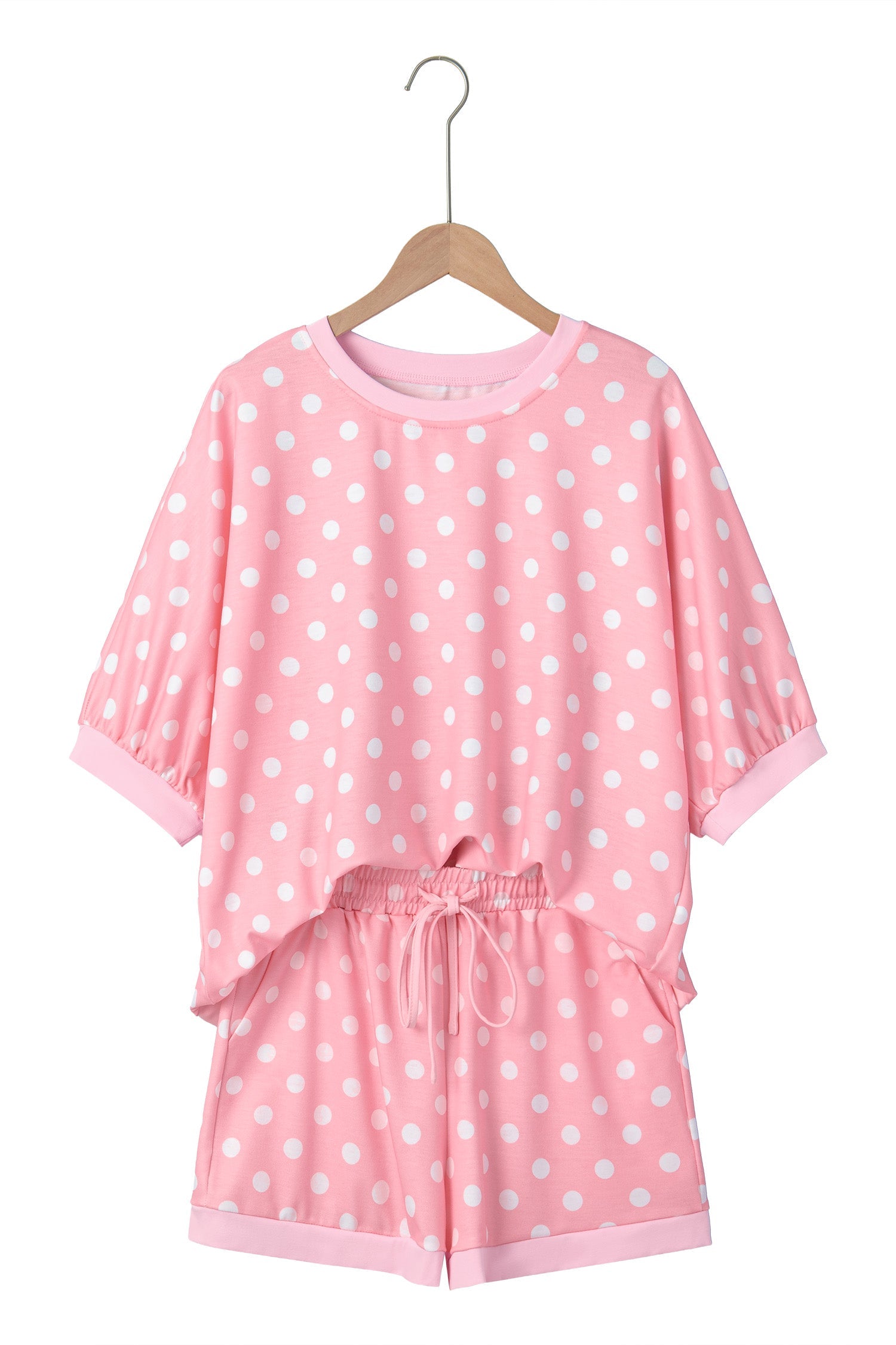 Green Polka Dot Oversized Top Drawstring Short Set