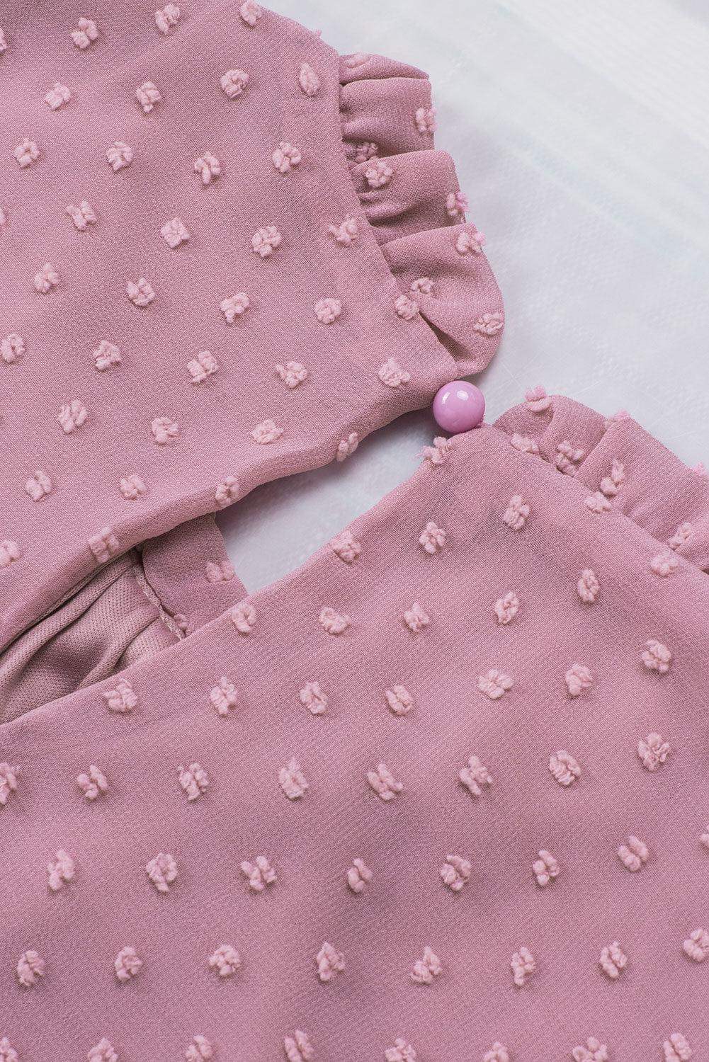 Pink Swiss Dot Sleeveless Ruffle Tank