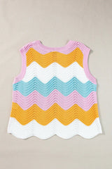 Multicolour Striped Colorblock Scalloped Hem Knitted Vest